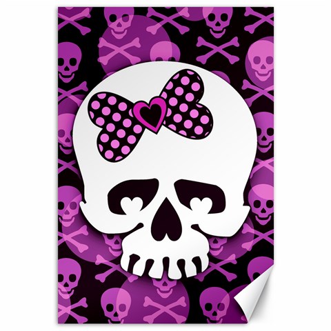 Pink Polka Dot Bow Skull Canvas 12  x 18  from ArtsNow.com 11.88 x17.36  Canvas - 1