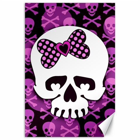 Pink Polka Dot Bow Skull Canvas 24  x 36  from ArtsNow.com 23.35 x34.74  Canvas - 1