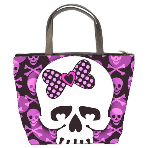 Pink Polka Dot Bow Skull Bucket Bag from ArtsNow.com Back