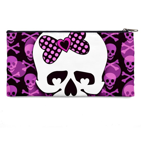 Pink Polka Dot Bow Skull Pencil Case from ArtsNow.com Back