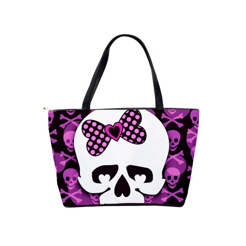 Pink Polka Dot Bow Skull Classic Shoulder Handbag from ArtsNow.com Back