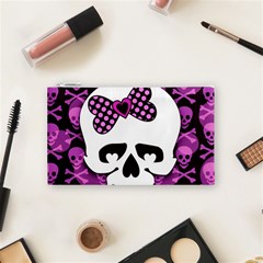 Pink Polka Dot Bow Skull Cosmetic Bag (Small) from ArtsNow.com Front