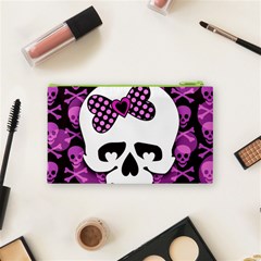 Pink Polka Dot Bow Skull Cosmetic Bag (Small) from ArtsNow.com Back