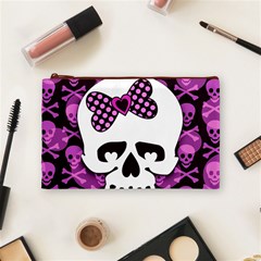 Pink Polka Dot Bow Skull Cosmetic Bag (Medium) from ArtsNow.com Front