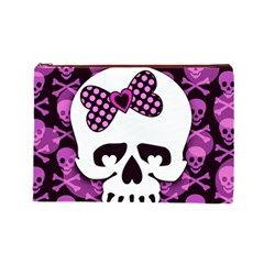 Pink Polka Dot Bow Skull Cosmetic Bag (Large) from ArtsNow.com Front