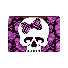 Pink Polka Dot Bow Skull Cosmetic Bag (Large) from ArtsNow.com Back