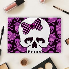 Pink Polka Dot Bow Skull Cosmetic Bag (Large) from ArtsNow.com Back