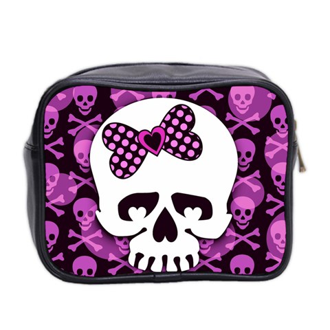 Pink Polka Dot Bow Skull Mini Toiletries Bag (Two Sides) from ArtsNow.com Back