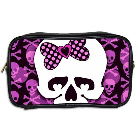 Pink Polka Dot Bow Skull Toiletries Bag (Two Sides) from ArtsNow.com Back