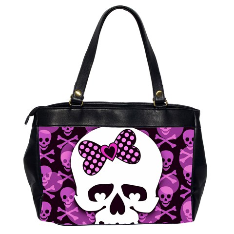 Pink Polka Dot Bow Skull Oversize Office Handbag (2 Sides) from ArtsNow.com Back