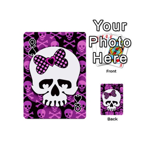 Queen Pink Polka Dot Bow Skull Playing Cards 54 Designs (Mini) from ArtsNow.com Front - SpadeQ