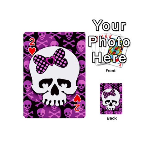 Pink Polka Dot Bow Skull Playing Cards 54 Designs (Mini) from ArtsNow.com Front - Heart2