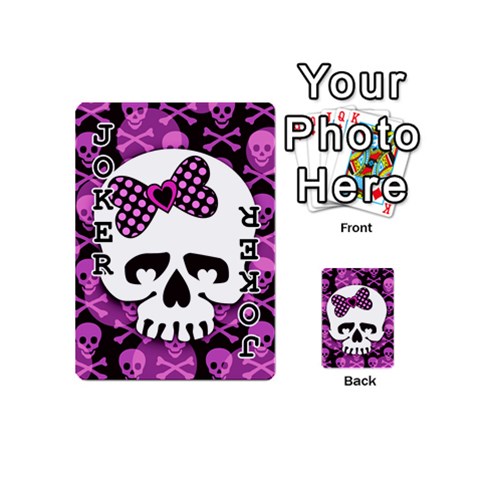 Pink Polka Dot Bow Skull Playing Cards 54 Designs (Mini) from ArtsNow.com Front - Joker1