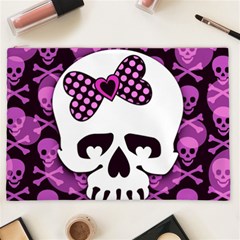 Pink Polka Dot Bow Skull Cosmetic Bag (XXL) from ArtsNow.com Front