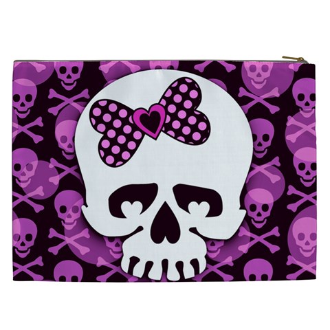 Pink Polka Dot Bow Skull Cosmetic Bag (XXL) from ArtsNow.com Back