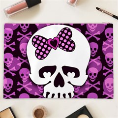 Pink Polka Dot Bow Skull Cosmetic Bag (XXL) from ArtsNow.com Back