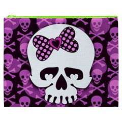 Pink Polka Dot Bow Skull Cosmetic Bag (XXXL) from ArtsNow.com Front