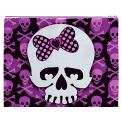 Pink Polka Dot Bow Skull Cosmetic Bag (XXXL) from ArtsNow.com Back