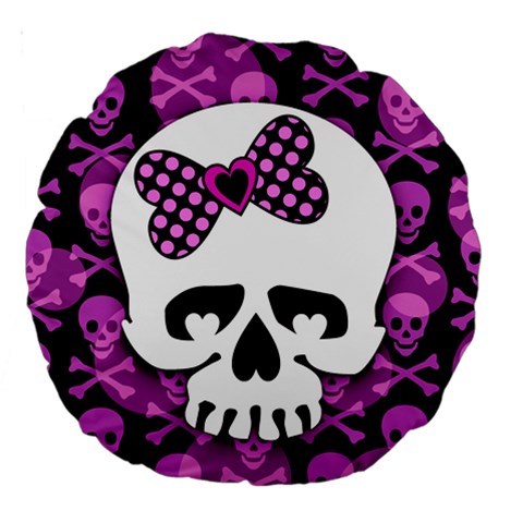 Pink Polka Dot Bow Skull Large 18  Premium Round Cushion  from ArtsNow.com Back