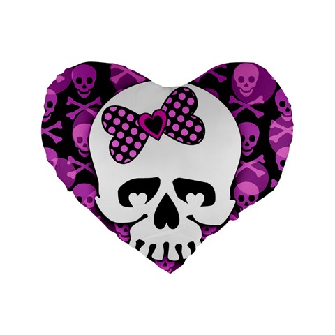 Pink Polka Dot Bow Skull Standard 16  Premium Heart Shape Cushion  from ArtsNow.com Front