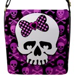 Pink Polka Dot Bow Skull Flap Closure Messenger Bag (S)