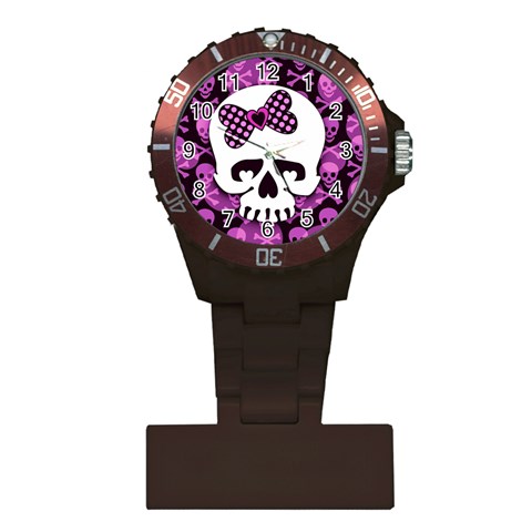 Pink Polka Dot Bow Skull Plastic Nurses Watch from ArtsNow.com Front