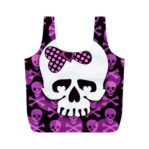 Pink Polka Dot Bow Skull Full Print Recycle Bag (M) from ArtsNow.com Back