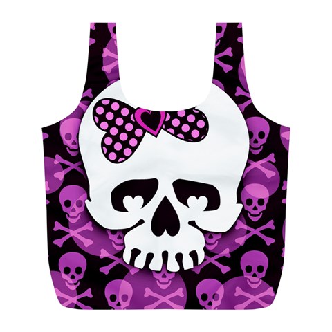 Pink Polka Dot Bow Skull Full Print Recycle Bag (L) from ArtsNow.com Back