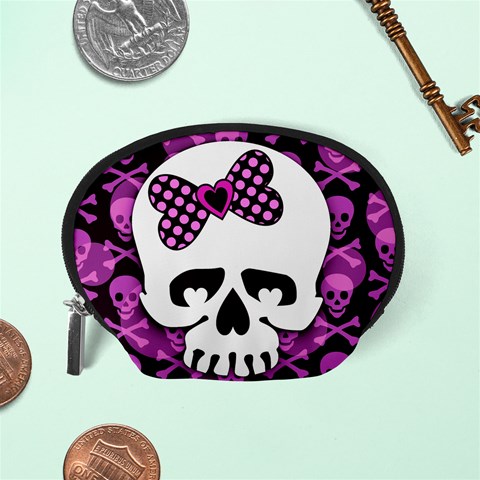 Pink Polka Dot Bow Skull Accessory Pouch (Small) from ArtsNow.com Back