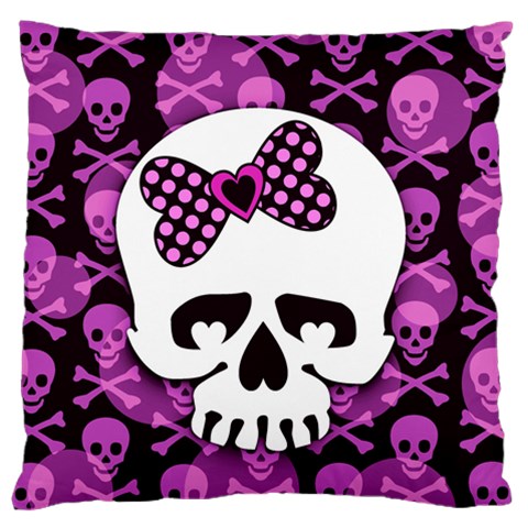 Pink Polka Dot Bow Skull Standard Flano Cushion Case (One Side) from ArtsNow.com Front