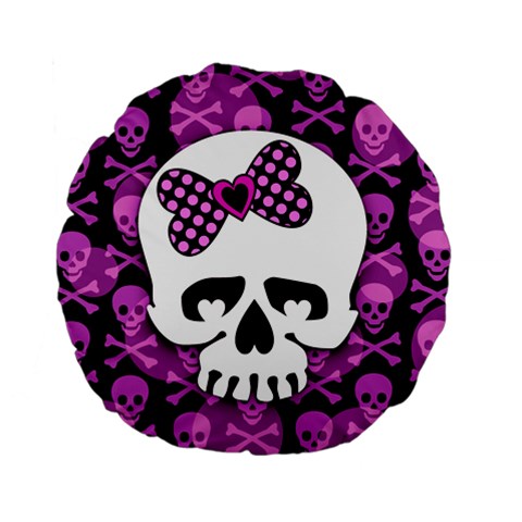 Pink Polka Dot Bow Skull Standard 15  Premium Flano Round Cushion  from ArtsNow.com Back