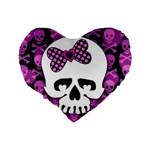 Pink Polka Dot Bow Skull Standard 16  Premium Flano Heart Shape Cushion  from ArtsNow.com Back