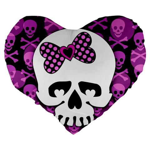 Pink Polka Dot Bow Skull Large 19  Premium Flano Heart Shape Cushion from ArtsNow.com Back