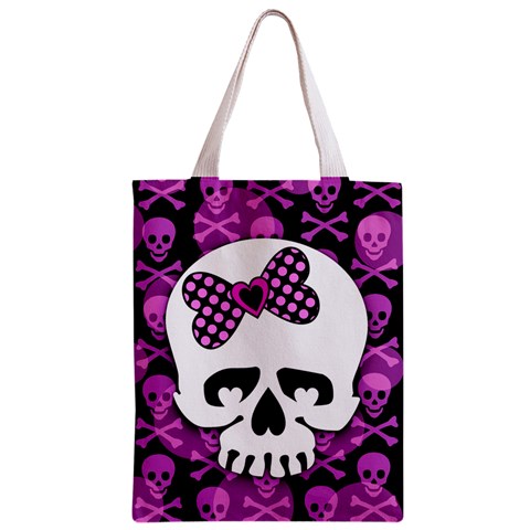 Pink Polka Dot Bow Skull Zipper Classic Tote Bag from ArtsNow.com Back