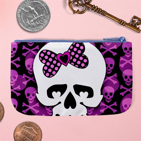 Pink Polka Dot Bow Skull Large Coin Purse from ArtsNow.com Back