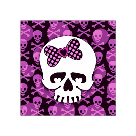 Pink Polka Dot Bow Skull Square Tapestry (Small) from ArtsNow.com Front