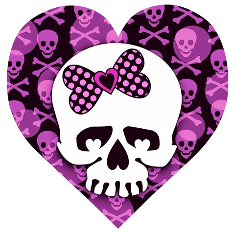 Pink Polka Dot Bow Skull Wooden Puzzle Heart from ArtsNow.com Front