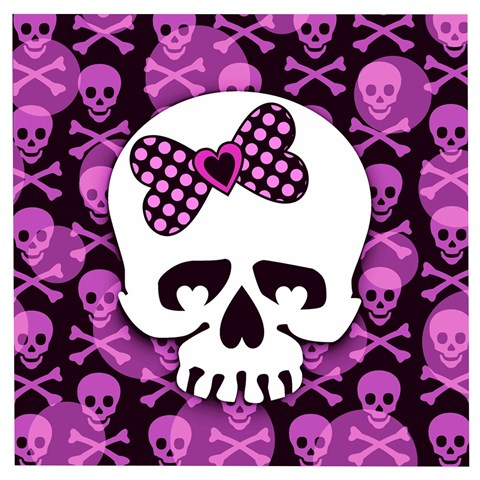 Pink Polka Dot Bow Skull Wooden Puzzle Square from ArtsNow.com Front