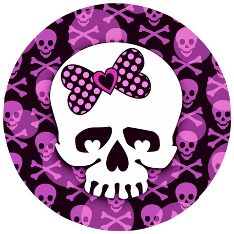 Pink Polka Dot Bow Skull Wooden Puzzle Round from ArtsNow.com Front