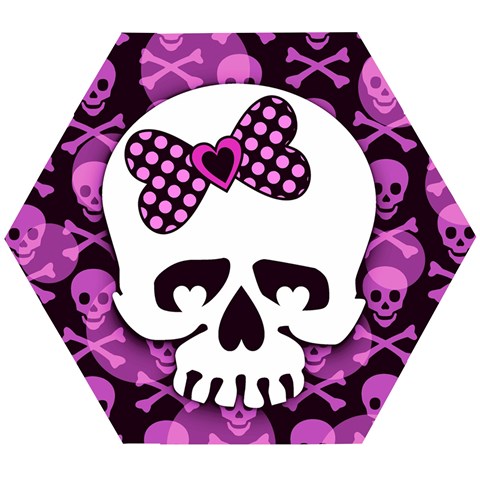 Pink Polka Dot Bow Skull Wooden Puzzle Hexagon from ArtsNow.com Front