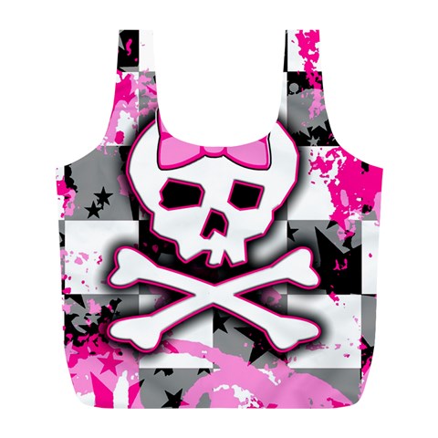 Pink Skull Scene Girl Full Print Recycle Bag (L) from ArtsNow.com Front