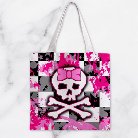 Pink Skull Scene Girl Zipper Grocery Tote Bag from ArtsNow.com Back