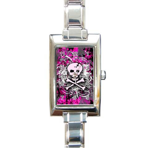 Pink Skull Splatter Rectangle Italian Charm Watch from ArtsNow.com Front