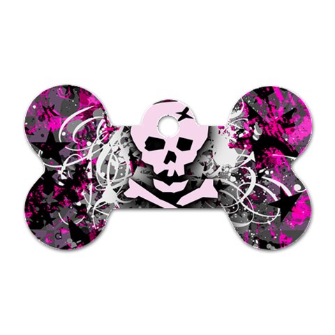 Pink Skull Splatter Dog Tag Bone (One Side) from ArtsNow.com Front