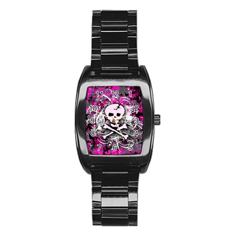 Pink Skull Splatter Stainless Steel Barrel Watch from ArtsNow.com Front