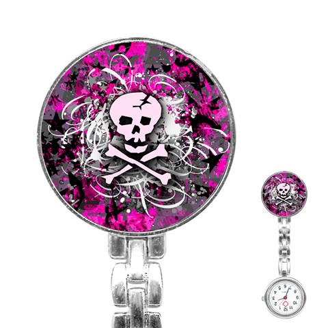 Pink Skull Splatter Stainless Steel Nurses Watch from ArtsNow.com Front