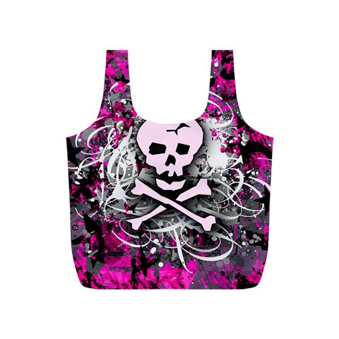 Pink Skull Splatter Full Print Recycle Bag (S) from ArtsNow.com Front