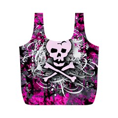 Pink Skull Splatter Full Print Recycle Bag (M) from ArtsNow.com Front