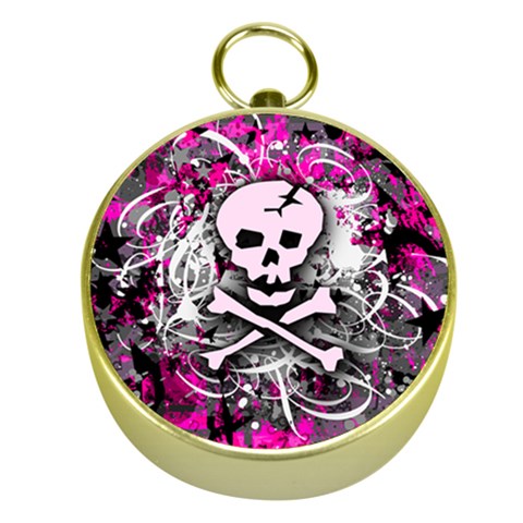 Pink Skull Splatter Gold Compass from ArtsNow.com Front