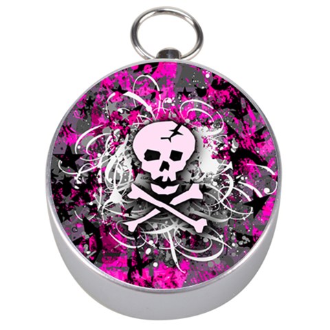 Pink Skull Splatter Silver Compass from ArtsNow.com Front